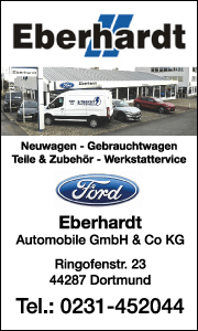 Banner zeigt Leistungen von Eberhardt Automobile Dortmund mit Fokus auf Ford Elektromobilität, Serviceangebote und Kundeninformation.