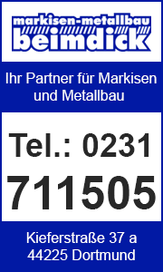 Banner vom Markisenfachgeschäft Beimdick in Dortmund mit Kontaktdaten